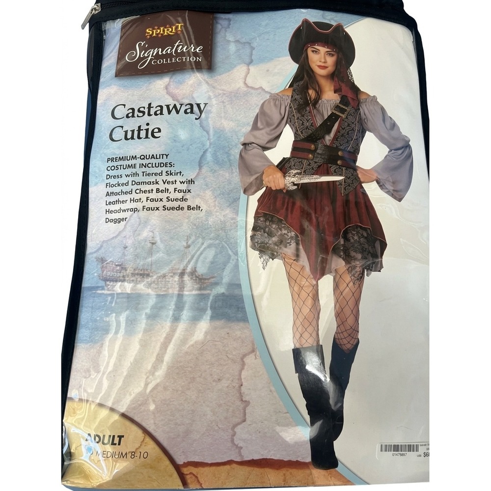 Spirit Castaway Cutie Pirate Costume Women Medium 8-10 Burgundy Grey Dress